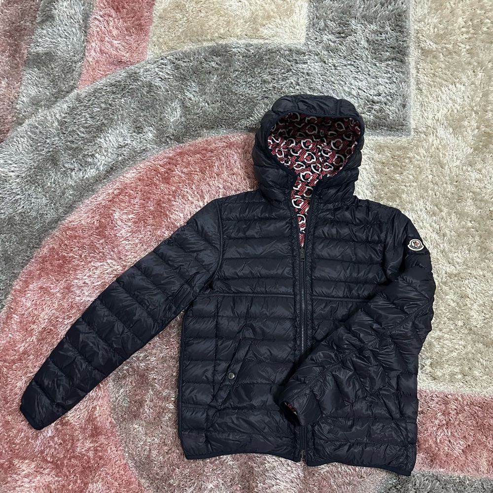 Moncler Reversible Navy Puffer Jacket with Patterned Lining
